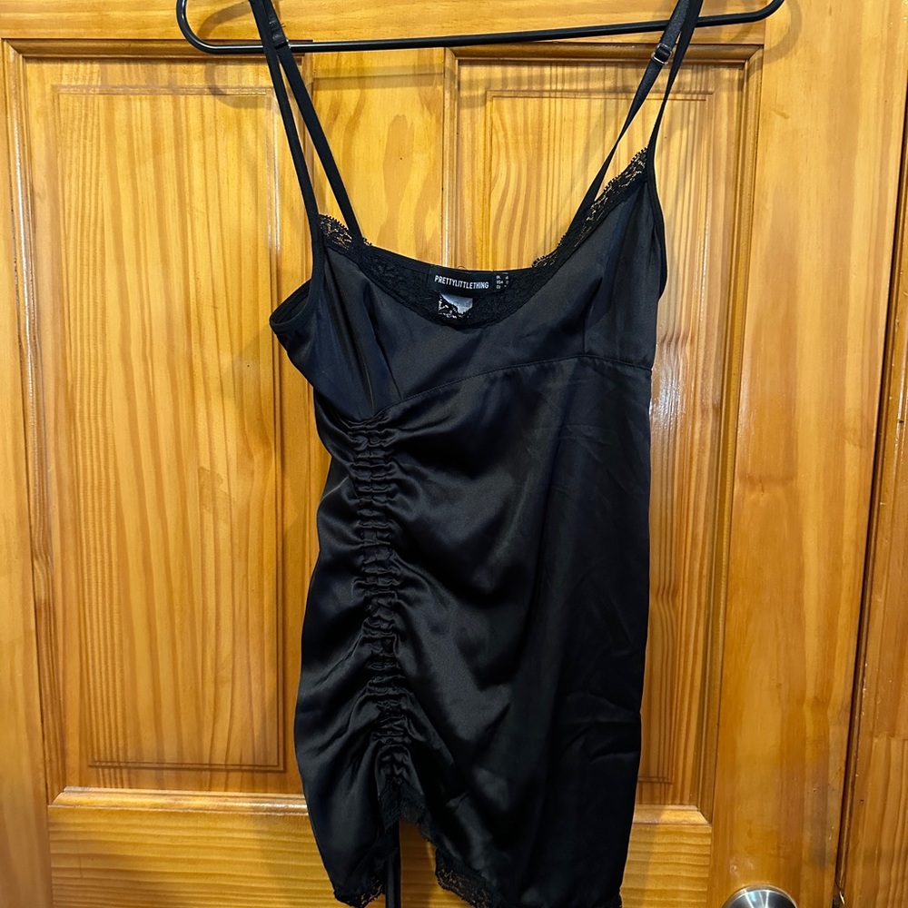PrettyLittleThing Black Satin Slip Dress/Nightgown